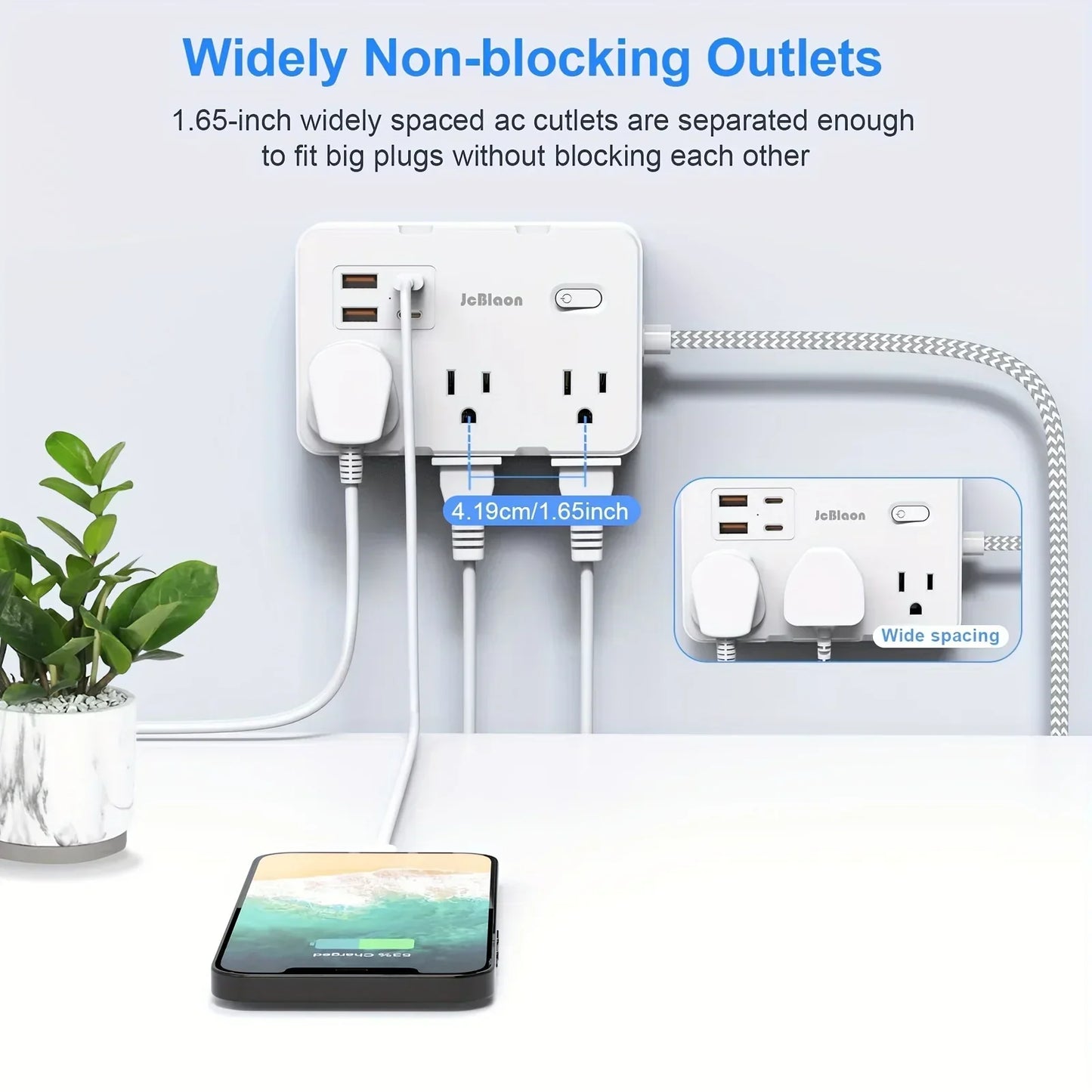 Smart Home-Steckdosenleiste mit USB-Schnellladefunktion | US-Stecker AC-Steckdose mit gewebtem Verlängerungskabel und Netzfilter | Brehn