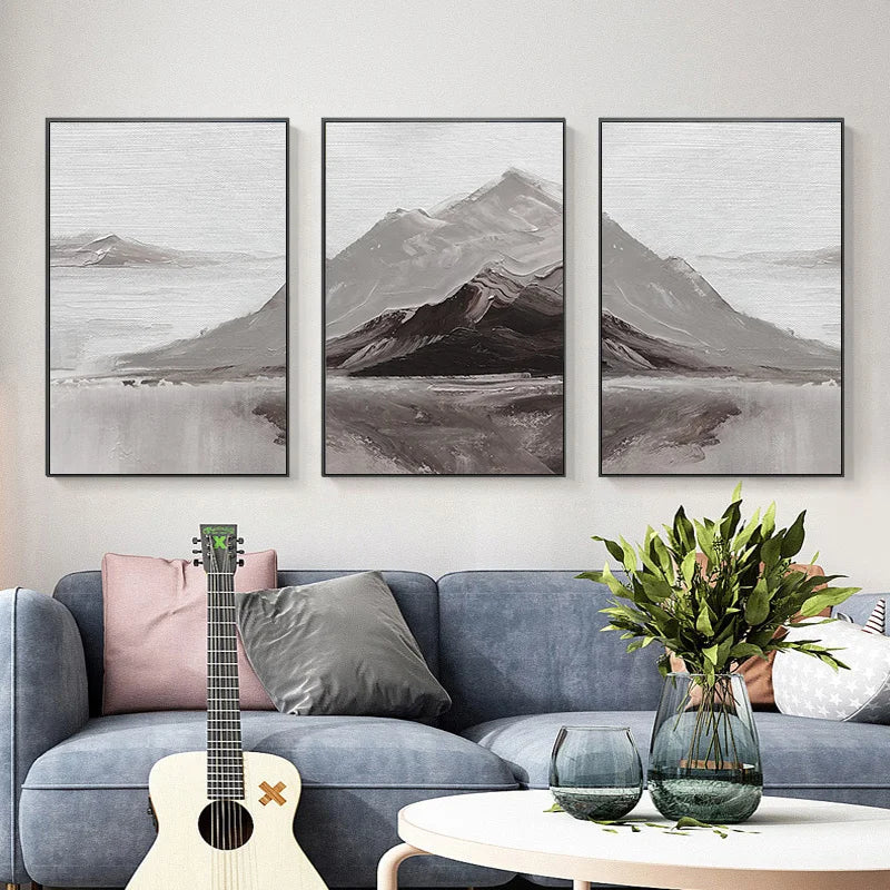 Abstrakte graue Berglandschaft Wandkunst Fine Art Leinwanddrucke Bilder für moderne Wohnung Wohnzimmer Esszimmer Kunstdekoration | Brehn