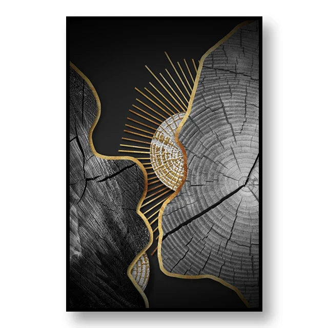 Abstrakte schwarze goldene Baumringe Wandkunst Fine Art Leinwanddrucke Licht Luxus Bilder für Wohnzimmer Foyer Eingangsbereich Empfangsraum Kunst Dekor