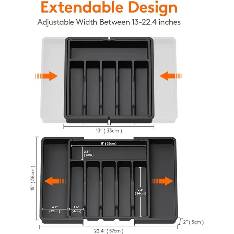Brehn | Modulora Besteckschubladeneinsatz | Ausziehbarer Besteck-Organizer | Verstellbares Ordnungssystem aus PP | 38×35 cm