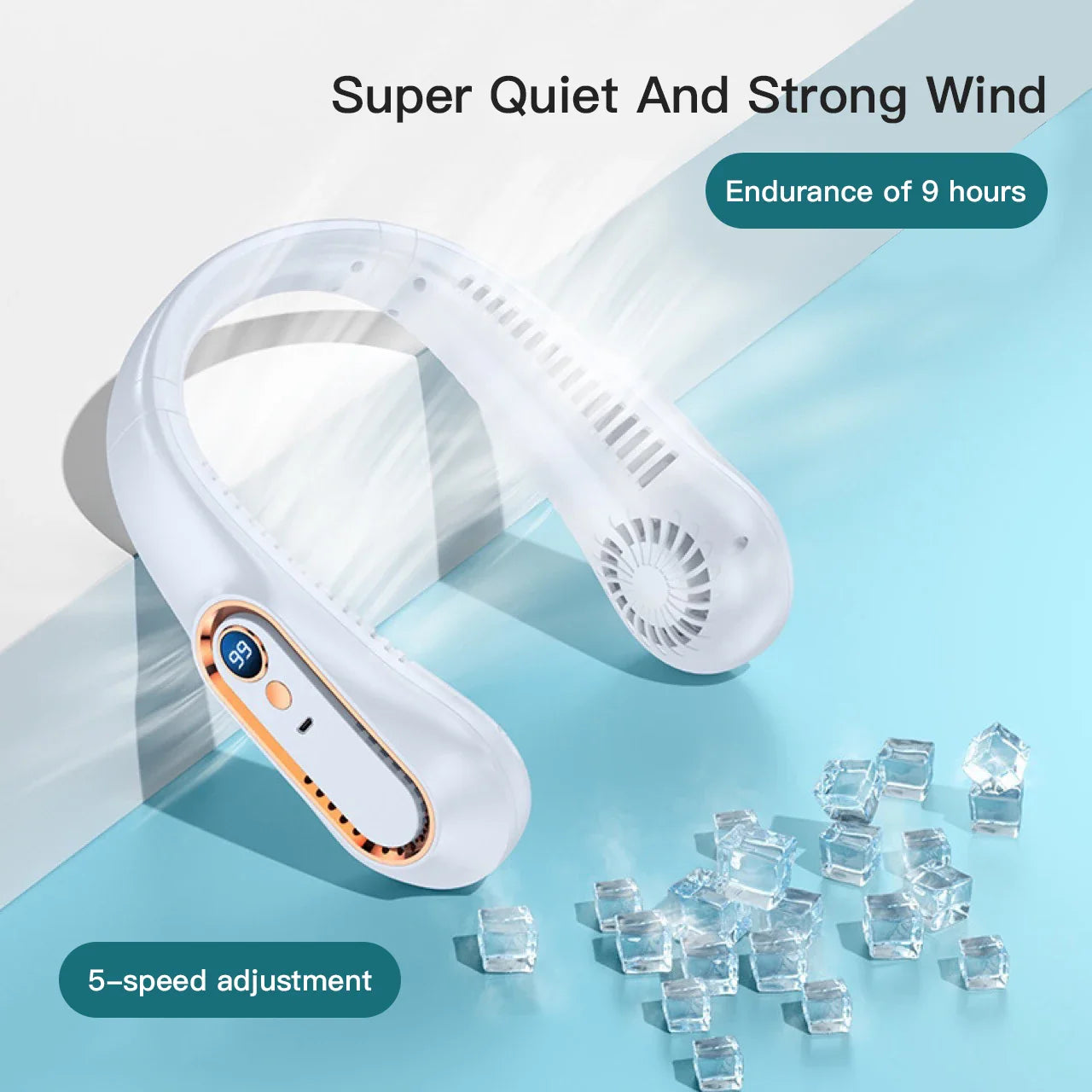 Tragbarer Mini bladelooser Nackenventilator mit Digitalanzeige - USB wiederaufladbarer Luftkühler für den Nacken, freihändiges Kühlerlebnis | Brehn