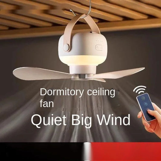 Tragbarer kabelloser Mini-Deckenventilator – USB-Ventilator mit Fernbedienung, Ständer, Nachtlicht für Zuhause, im Freien & Camping | Brehn