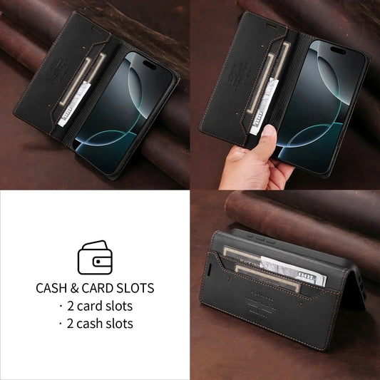 Brehn | RFID Leder iPhone 16/15 Magnetische Klapphülle Geldbörse Case