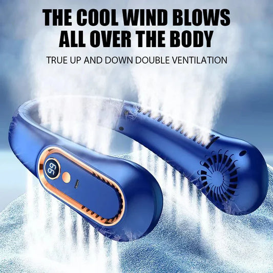 Tragbarer Mini bladelooser Nackenventilator mit Digitalanzeige - USB wiederaufladbarer Luftkühler für den Nacken, freihändiges Kühlerlebnis | Brehn