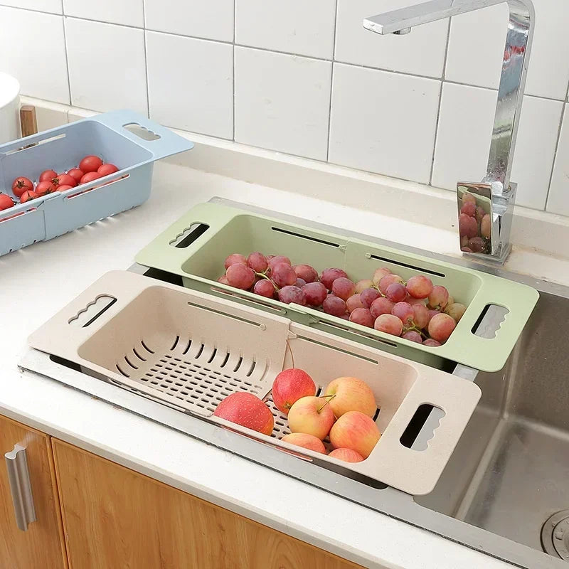 FlexDrain Abtropfkorb Küche – Verstellbarer Spülbecken Organizer | Auto Ablauf & Obst Gemüse Trockner | Platzsparendes Küchezubehör | Brehn