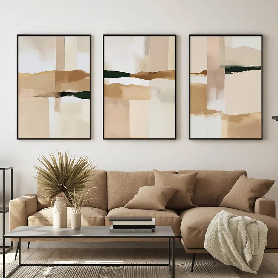 Neutrale Farbblock Beige Schwarz Wandkunst Fine Art Leinwanddrucke Moderne abstrakte Bilder für Wohn- und Schlafzimmer Kunstdekoration | Brehn