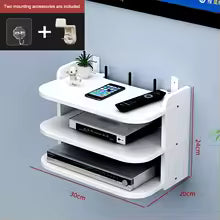 Brehn | SkyConnect Home | WLAN-Router Wandregal | Versteckter Kabel-Organizer & Steckdosenhalter | Schwebendes Regal für TV-Box & Mehr | Weiß | 40×12×8 cm