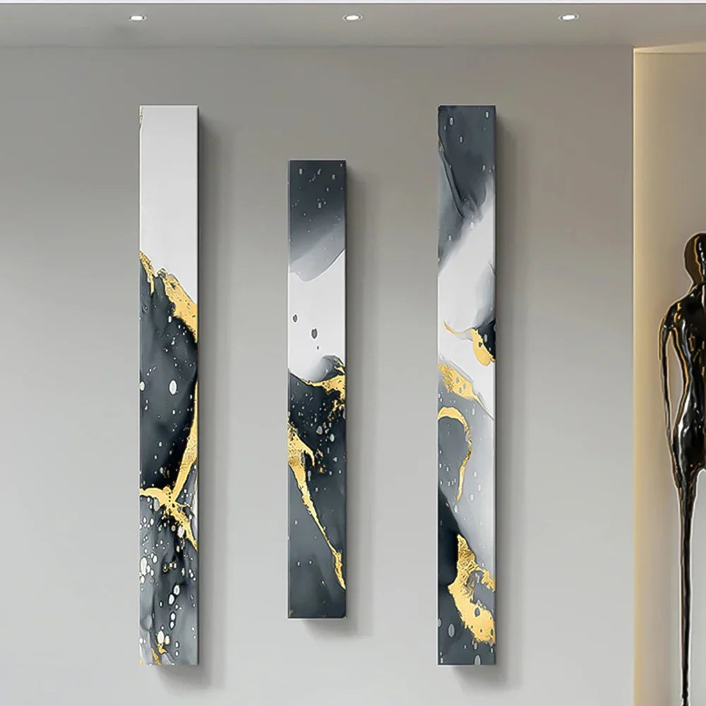 Abstrakte graue flüssige Marmor Wandkunst Fine Art Leinwanddrucke hohe vertikale schlanke Formatbilder für moderne Loftwohnung Wohnzimmer Home Office Dekor | Brehn