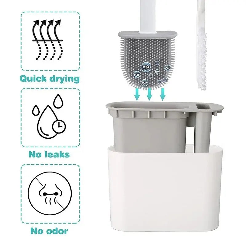 Brehn | Toilettenbürste HygieBrush DuoClean | 2-in-1 Silikon-WC-Bürstenset mit Wandhalterung | Antibakteriell & platzsparend