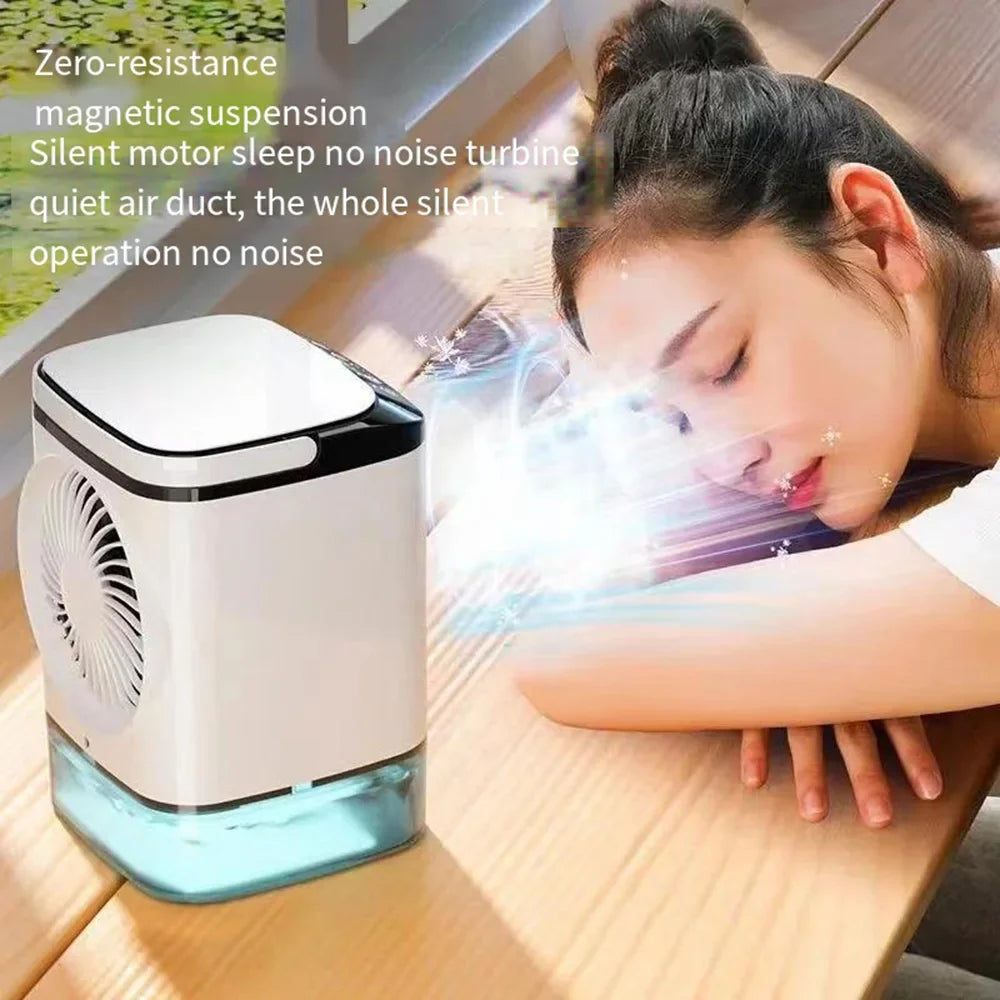 USB Tragbarer Mini-Luftkühler – 3-Geschwindigkeits-Desktop-Kühlventilator mit LED-Nachtlicht, Luftkühler für Zuhause, Büro und Camping | Brehn