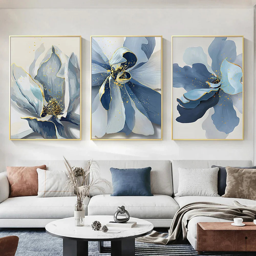 Big Blue Petal Florale Wandkunst Fine Art Leinwanddrucke Moderne Botanische Abstrakte Bilder Für Wohnzimmer Schlafzimmer Esszimmer Kunstdekor | Brehn
