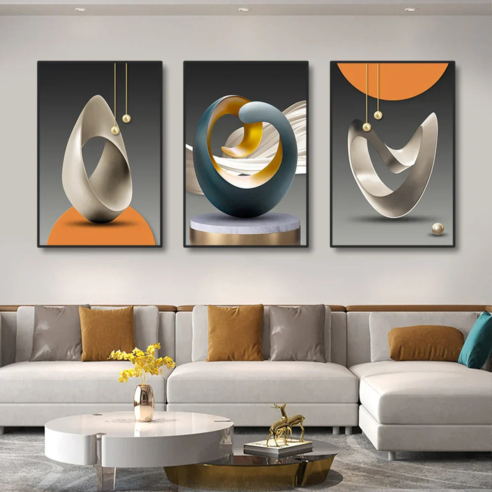 Set von 3Pcs Moderne Ästhetik Abstrakte Stillleben Wandkunst Hochwertige Leinwanddrucke Bilder für Luxus-Loftwohnung Wohnzimmer Esszimmer Kunstdekoration | Brehn