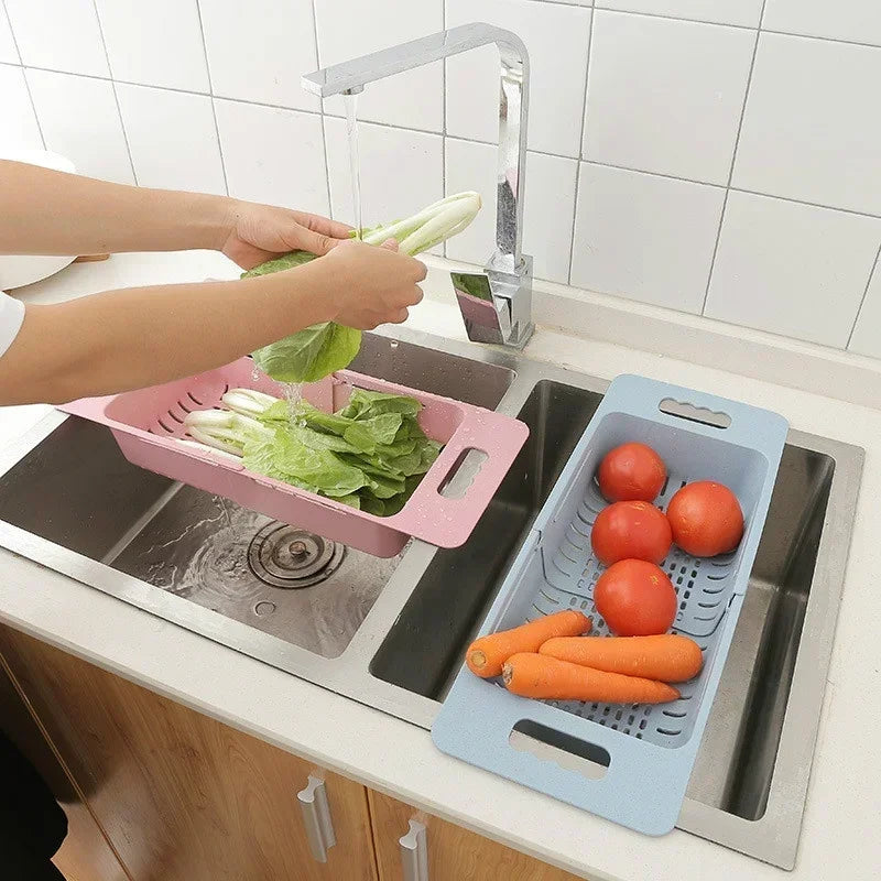 FlexDrain Abtropfkorb Küche – Verstellbarer Spülbecken Organizer | Auto Ablauf & Obst Gemüse Trockner | Platzsparendes Küchezubehör | Brehn