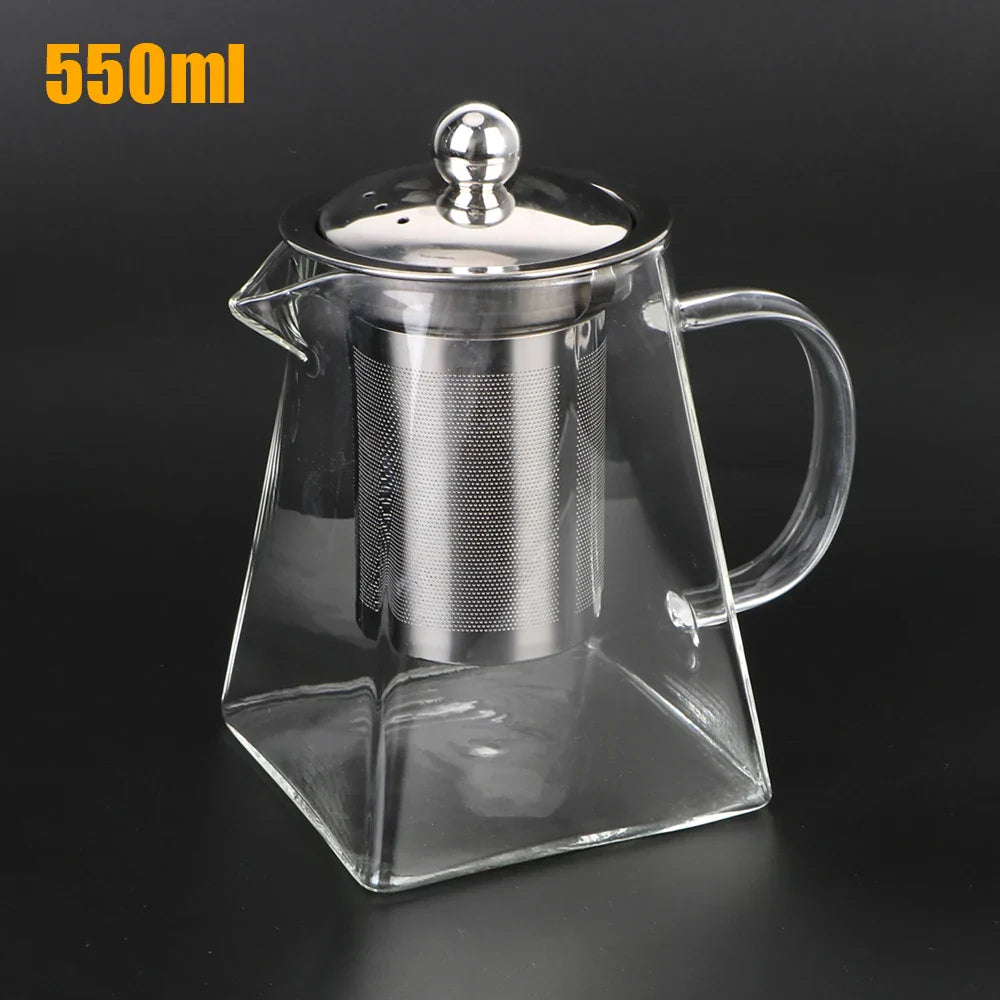 Brehn | Teavora Teekanne aus Glas mit Edelstahlsieb | Hitzebeständig & Spülmaschinenfest | Für losen Tee & Teeblumen | 550/750/950 ml