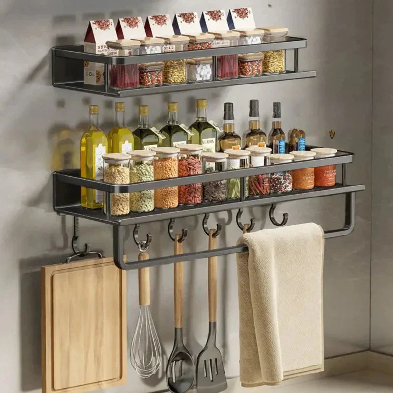 Wandmontierter Küchenregal – Platzsparendes und stilvolles Aluminiumregal für Küchenutensilien | Brehn