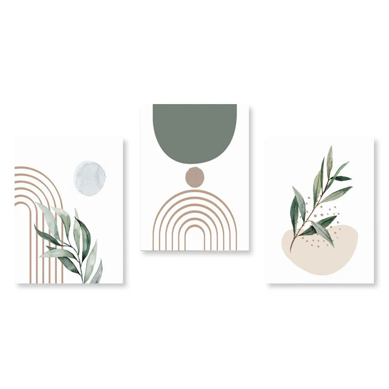 Set aus 3 Stück Modern Abstrakt Bohemian Minimalistisch Geometrisch Wandkunst Fein Kunst Leinwand Drucke Poster Bilder Für Wohnzimmer Dekor | Brehn