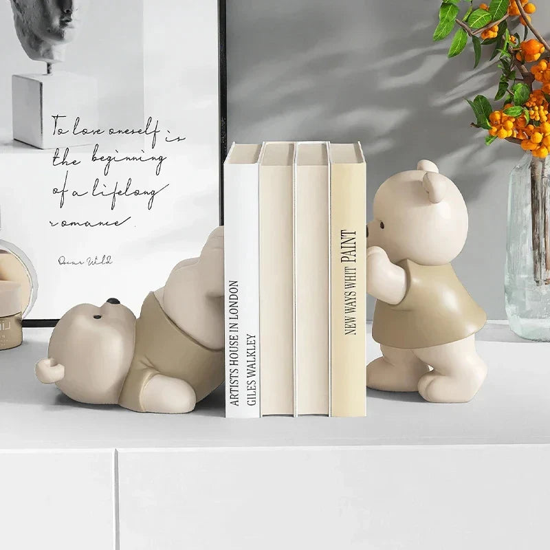 Milo Bear Buchstütze dekorative Figur in Creme-Finish | Brehn
