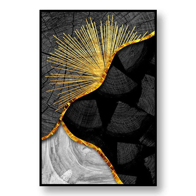 Abstrakte schwarze goldene Baumringe Wandkunst Fine Art Leinwanddrucke Licht Luxus Bilder für Wohnzimmer Foyer Eingangsbereich Empfangsraum Kunst Dekor