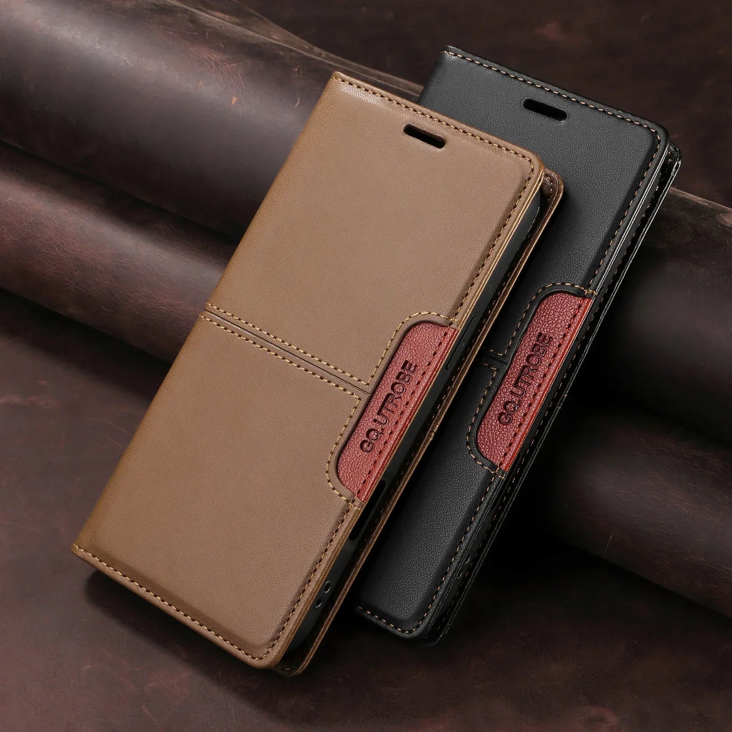 BowLift | RFID Leather iPhone 16/15 Magnetic Flip Wallet Case