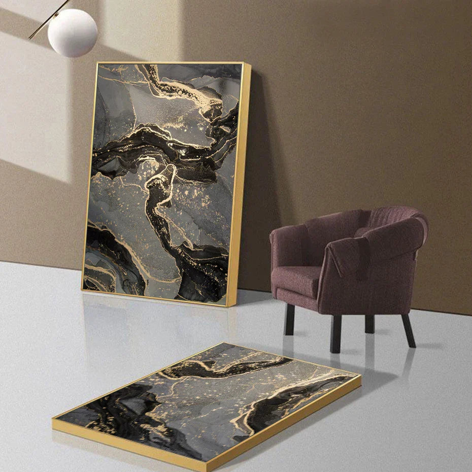 Abstrakte Schwarze Graue Goldene Flüssige Marmorprint Wandkunst Feine Kunst Leinwanddrucke Bilder Für Moderne Wohnung Wohnzimmer Home Office Dekor | Brehn