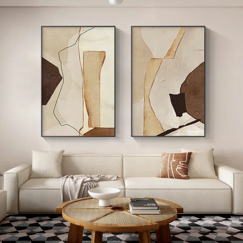 Nordic Abstract Braun Beige Geometrisch Farbblock Wandkunst Feine Kunst Leinwanddrucke Neutrale Töne Bilder Für Wohnzimmer Büro Dekor | Brehn