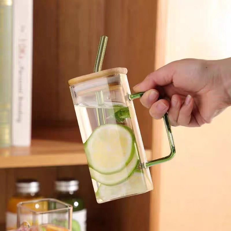 VIvolux | Stylischer quadratischer Becher mit großem Fassungsvermögen und Strohhalm