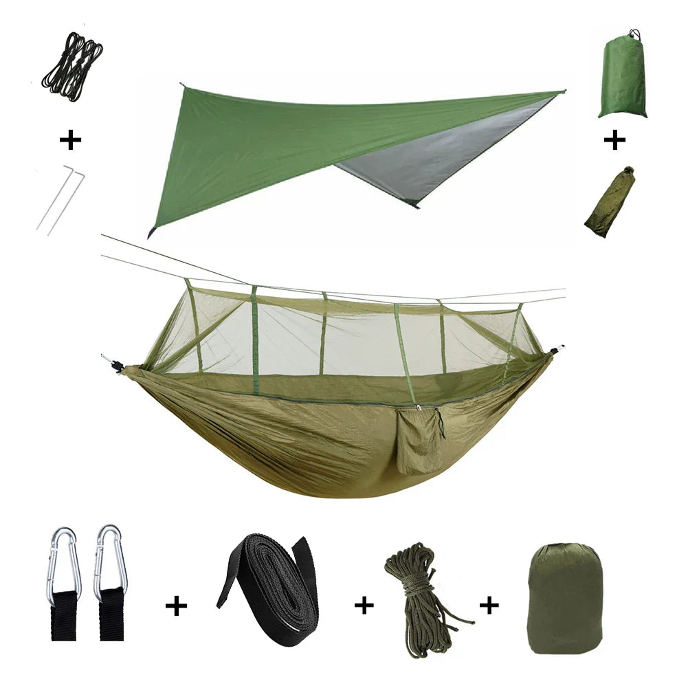 Brehn | Trekviva Camping-Hängematte | Integriertes Moskitonetz & Regendach | Ultraleicht & Reißfest | 3-in-1 Outdoor Lösung