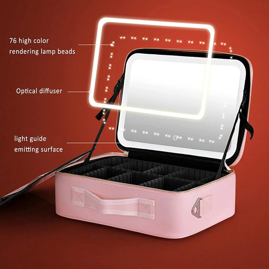 Brehn | Reise Kosmetikkoffer LED Spiegel Makeup Tasche