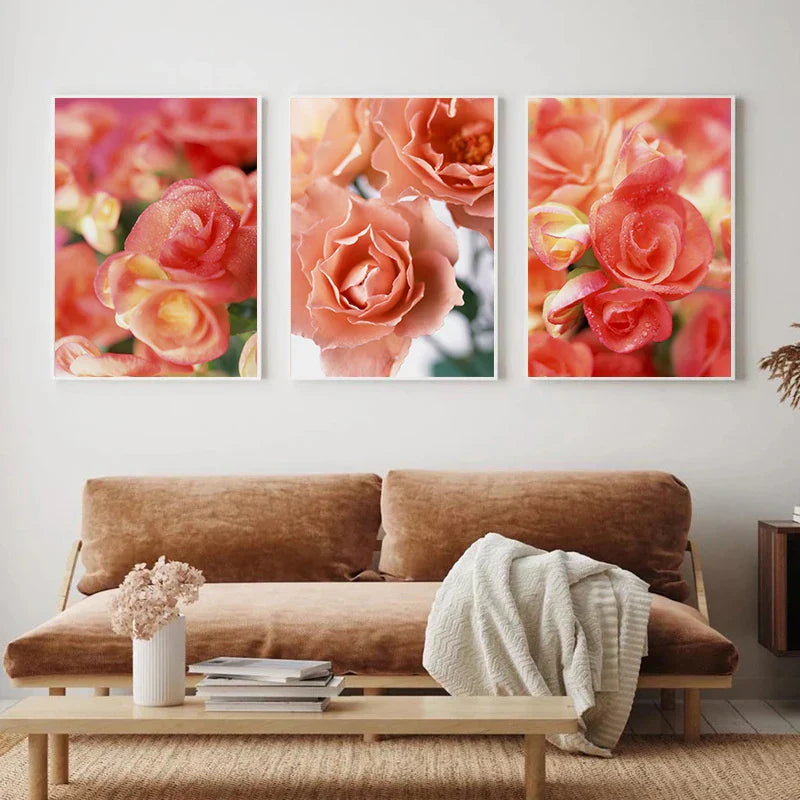 Rosa rote Rosen florale Wandkunst Feine Kunst Leinwanddrucke Moderne botanische Poster Bilder für Wohnzimmer, Schlafzimmer Kunst Dekor | Brehn