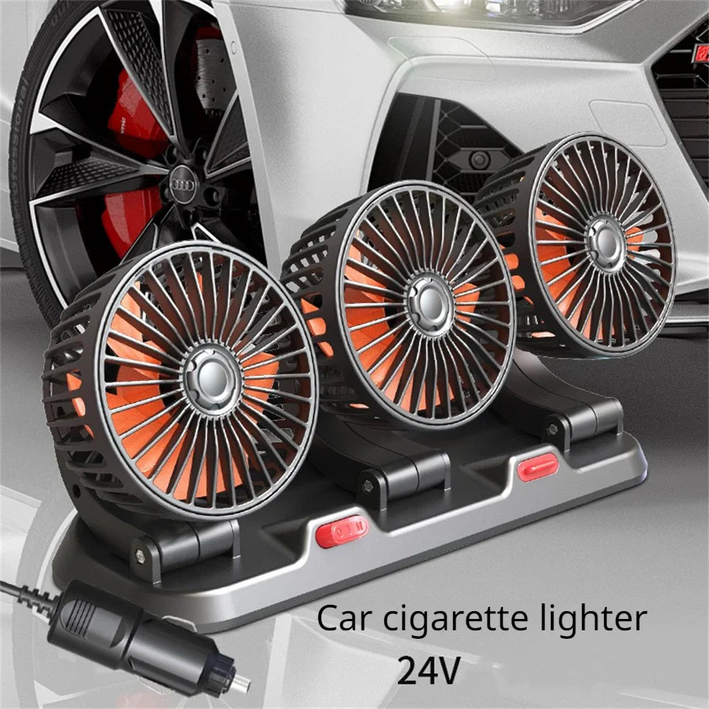 360° Verstellbarer Auto-Lüfter - 3-Kopf Automobil Elektroventilator - USB/12V/24V - 2 Geschwindigkeiten - Leises Kühlen für Zuhause, Schreibtisch, Büro & Auto | Brehn