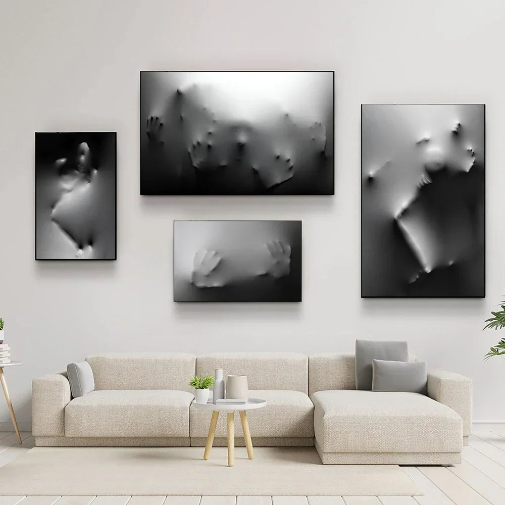 Moderne Kunst Abstrakte Gespenstische Figuren In Der Wand Leinwanddrucke Schwarz Weiß Wandkunst Poster Bilder Für Wohnzimmer Schlafzimmer Kunst Dekor | Brehn