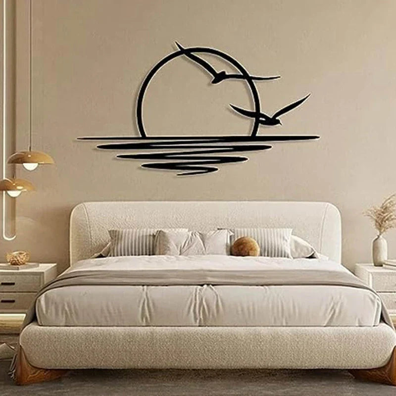 Sonnenaufgang Möwen Metall Wanddekoration Sonnenuntergang Eisenkunst 30x60cm Wandkunst Für Wohnzimmer Schlafzimmer Bürodekoration | Brehn