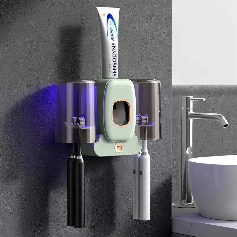Brehn | UV Zahnbürstenhalter PureBrush UV | Sterilisation mit UV-Licht | Automatischer Zahnpastaspender | Wandmontage ohne Bohren