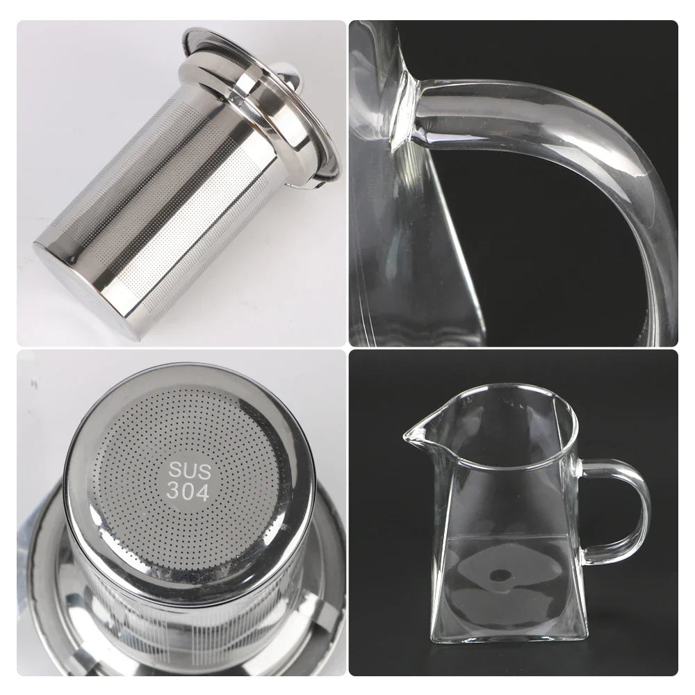 Brehn | Teavora Teekanne aus Glas mit Edelstahlsieb | Hitzebeständig & Spülmaschinenfest | Für losen Tee & Teeblumen | 550/750/950 ml