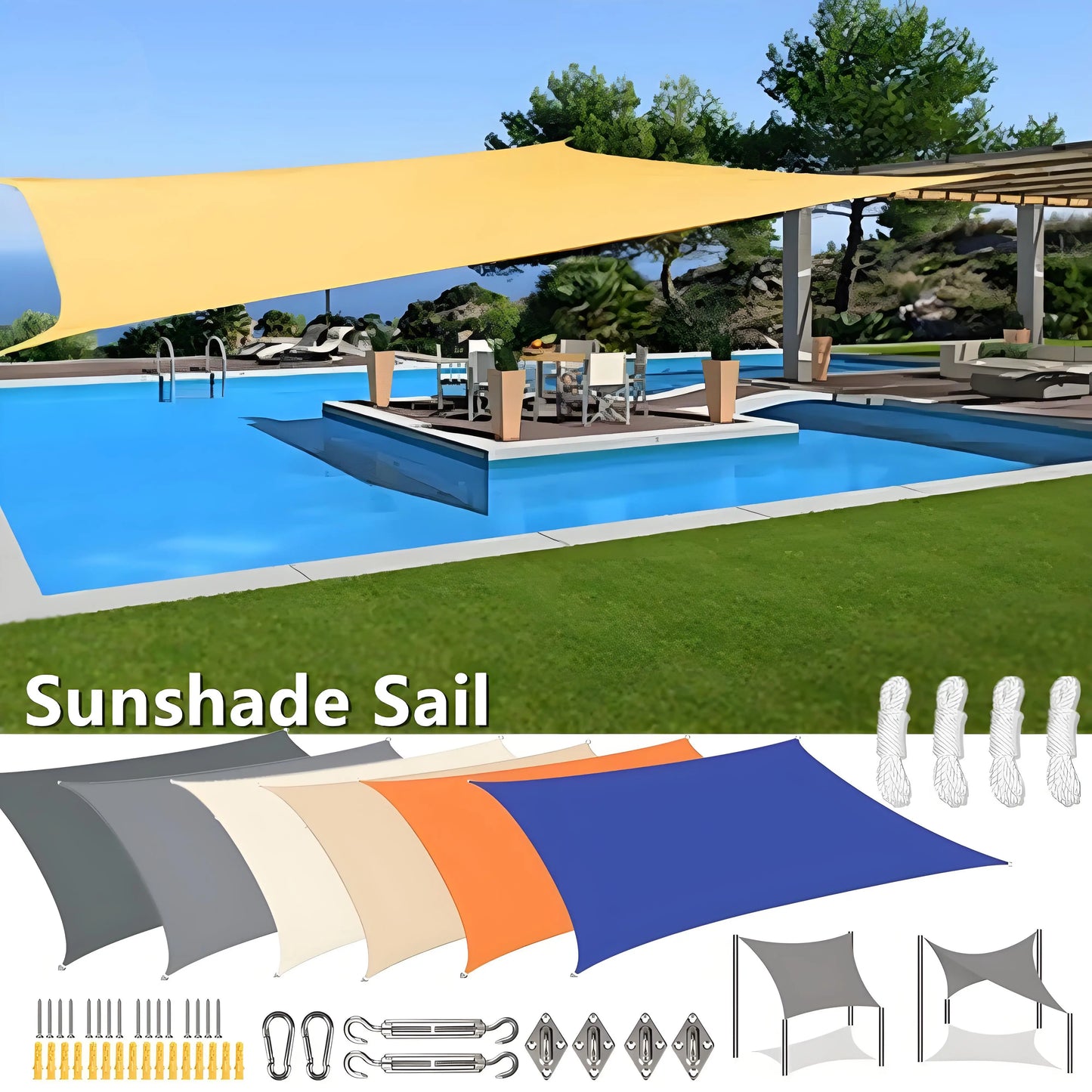 Wasserdichtes rechteckiges Sonnensegel mit UV-Schutz und Montagesatz – ShadeGuard