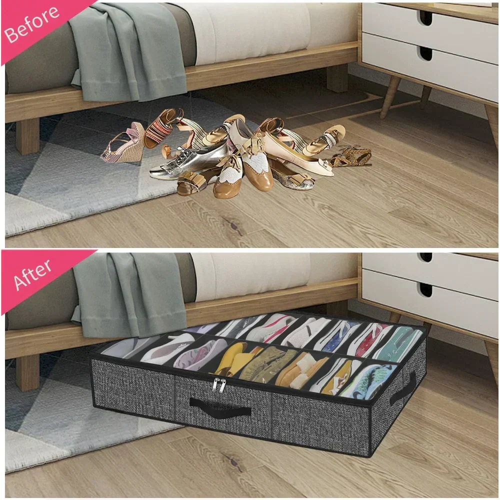 OrdiShoe Schuh-Organizer | Aufbewahrung unter dem Bett | Fassungsvermögen: 12 Paar | Staubdicht & Faltbar