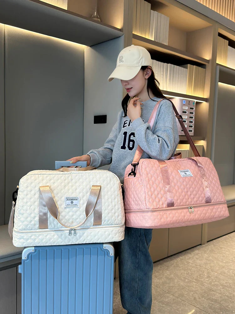 Brehn | Raumio TravelFlex Leichte Reisetasche mit Rautenmuster | Große Sport- & Wochenendtasche mit Schuhfach & Nassfach | Handgepäcktauglich & faltbar