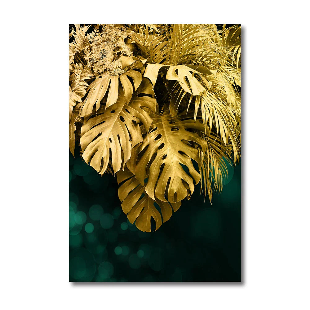 Set von 3 Teilen Goldenes Blatt Wandkunst Minimalistische Nordische Tropische Pflanzen Feine Kunst Leinwanddrucke Bilder Für Wohnzimmer Esszimmer Kunst Dekor