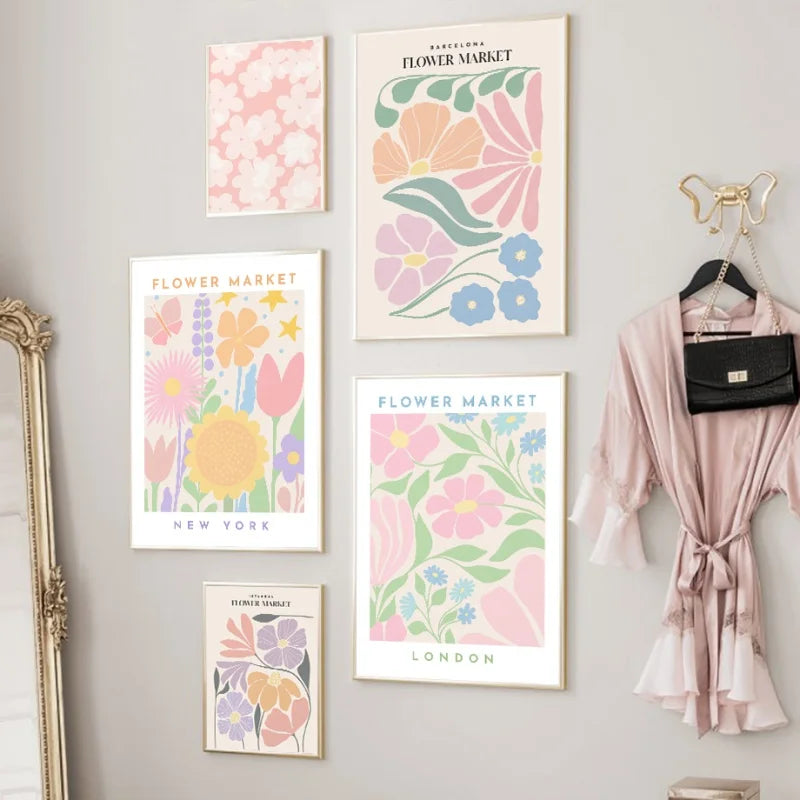 Pink Lavendel Gänseblümchen Blumenmarkt Poster Wandkunst Feine Kunst Leinwanddrucke Pastell Blumenbilder Für Wohnzimmer Schlafzimmer Kunst Dekor | Brehn