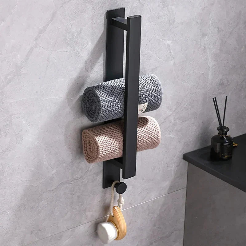Brehn | Moderner Selbstklebender Handtuchhalter - in Silber und Schwarz