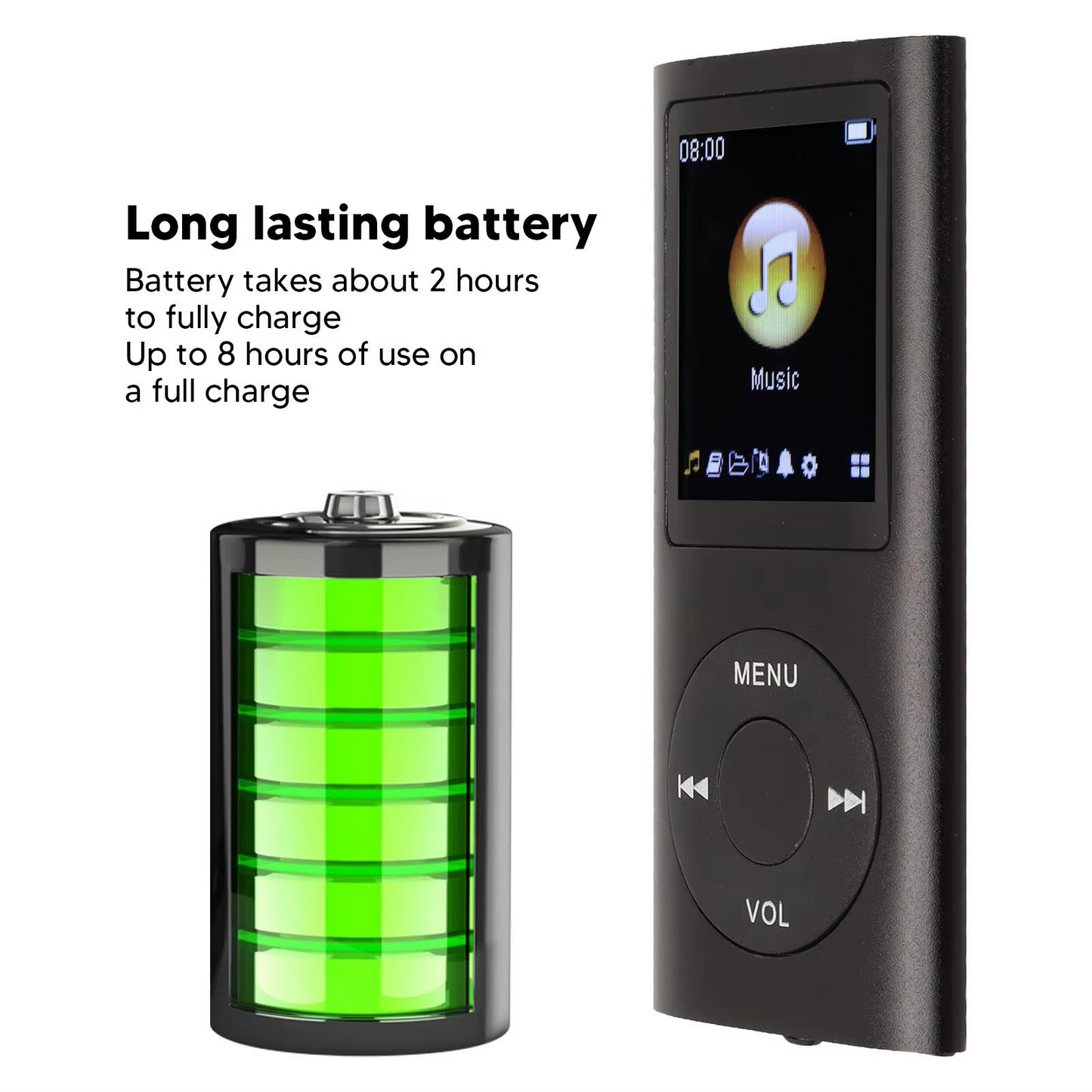 Kompakter MP3-Player mit hochauflösendem 1,8-Zoll-LCD-Display.