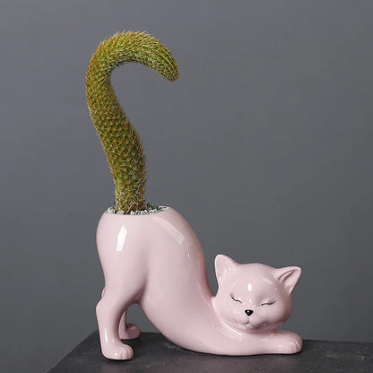 Niedlicher Katzen-Blumentopf - Glasiertes Porzellan-Sukkulenten-Planter | Brehn