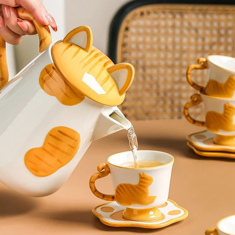 Brehn | Orange Cat Handgefertigtes Keramik Kaffee- & Teeset
