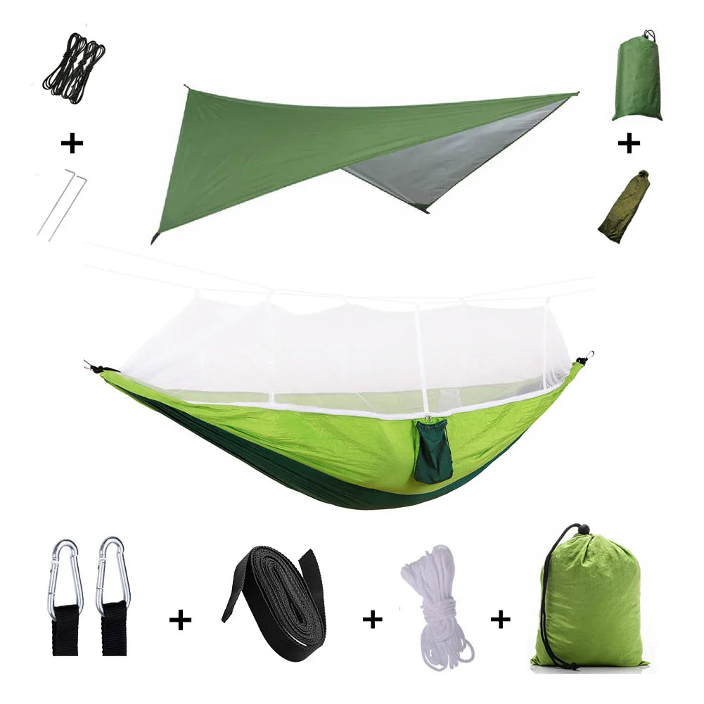 Brehn | Trekviva Camping-Hängematte | Integriertes Moskitonetz & Regendach | Ultraleicht & Reißfest | 3-in-1 Outdoor Lösung