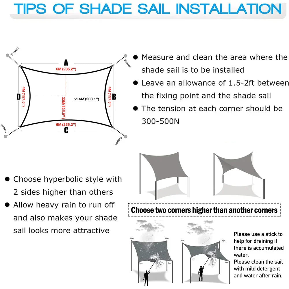Wasserdichtes rechteckiges Sonnensegel mit UV-Schutz und Montagesatz – ShadeGuard