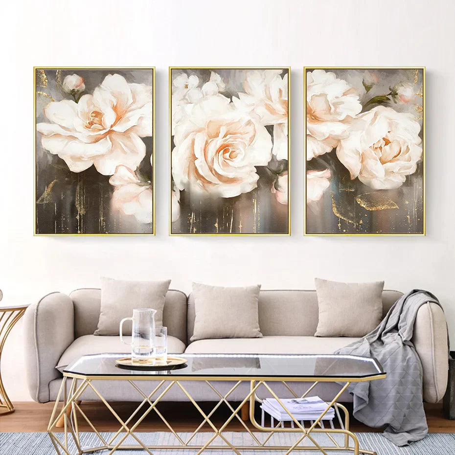 Rosa Beige Blüten Große Florale Wandkunst Feine Kunst Leinwanddrucke Elegante Abstrakte Botanische Bilder Für Wohnzimmer Schlafzimmer Kunst Dekor | Brehn