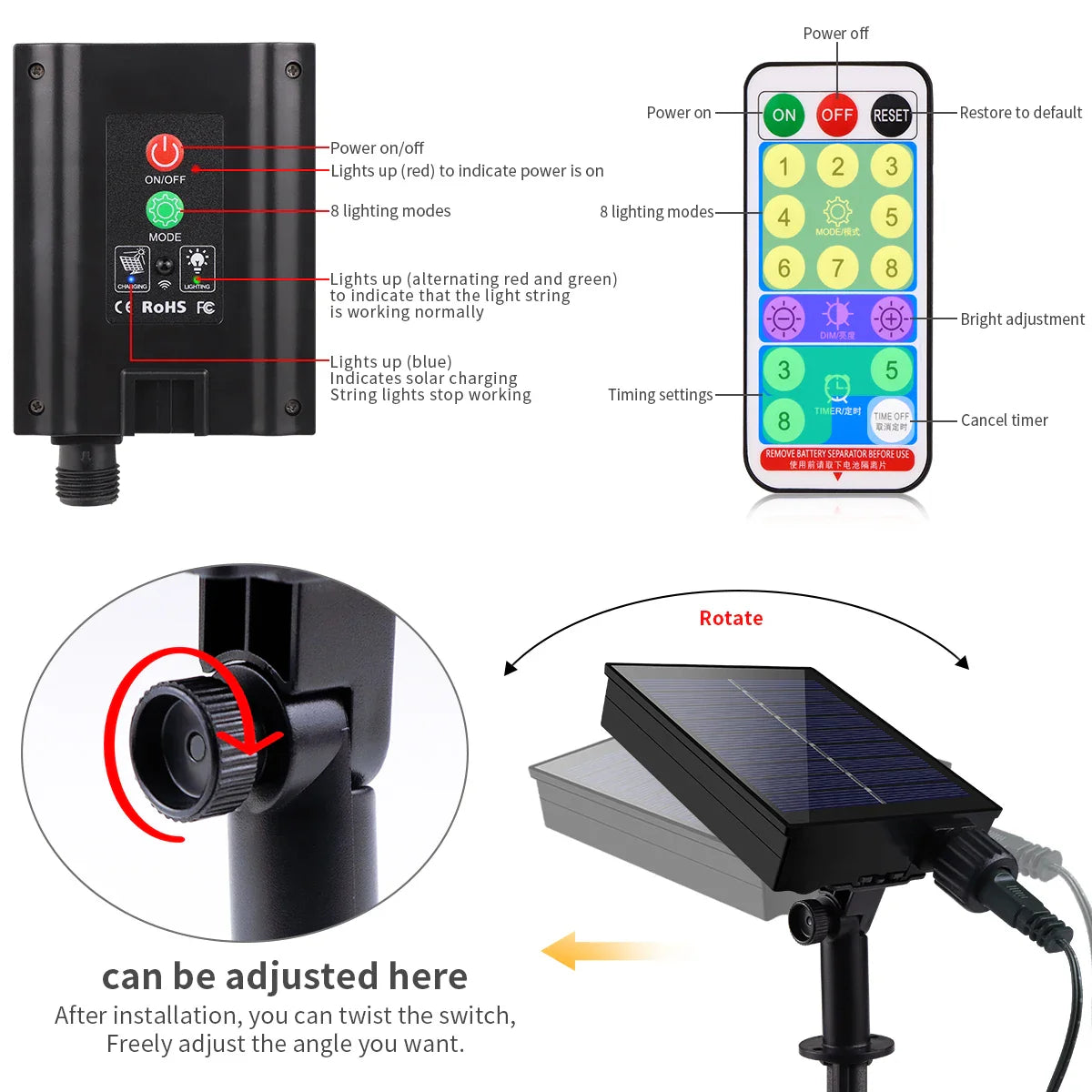 Brehn | Solar Lichterkette 100M LumiSol ProLine | 8 Modi | IP65 Wasserdicht | Extra helle LEDs | Fernbedienung & Schnellladung | Für Garten, Hochzeit & Weihnachten