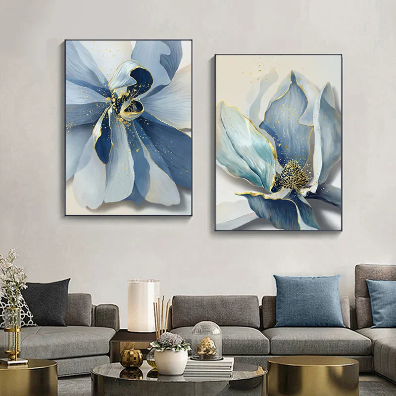 Big Blue Petal Florale Wandkunst Fine Art Leinwanddrucke Moderne Botanische Abstrakte Bilder Für Wohnzimmer Schlafzimmer Esszimmer Kunstdekor | Brehn