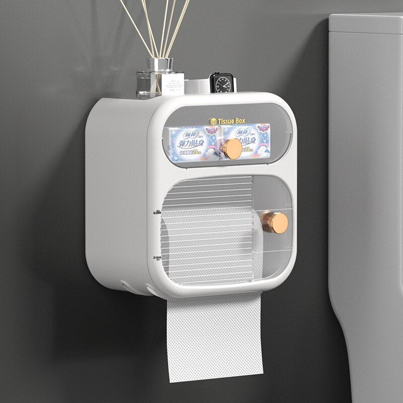 Brehn | MultiBox wandmontierte Toilettenpapier Handtuch Aufbewahrungsbox