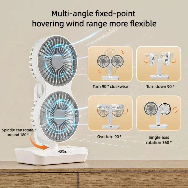 Verstellbarer Doppelkopf Tragbarer Tischventilator Nachtlampe | Brehn